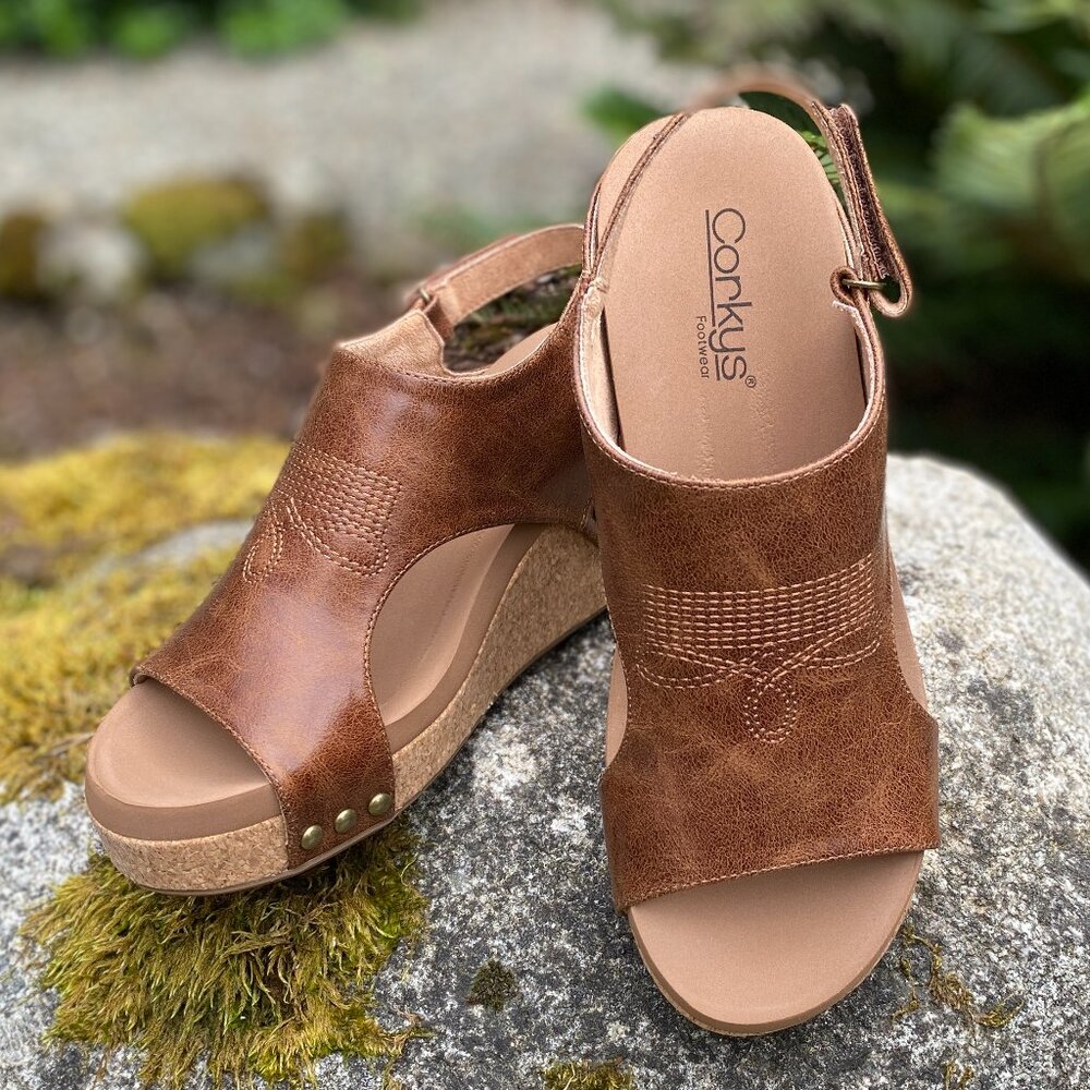Corkys Carley Western Stitch Wedge Sandals - Saddle Size 8